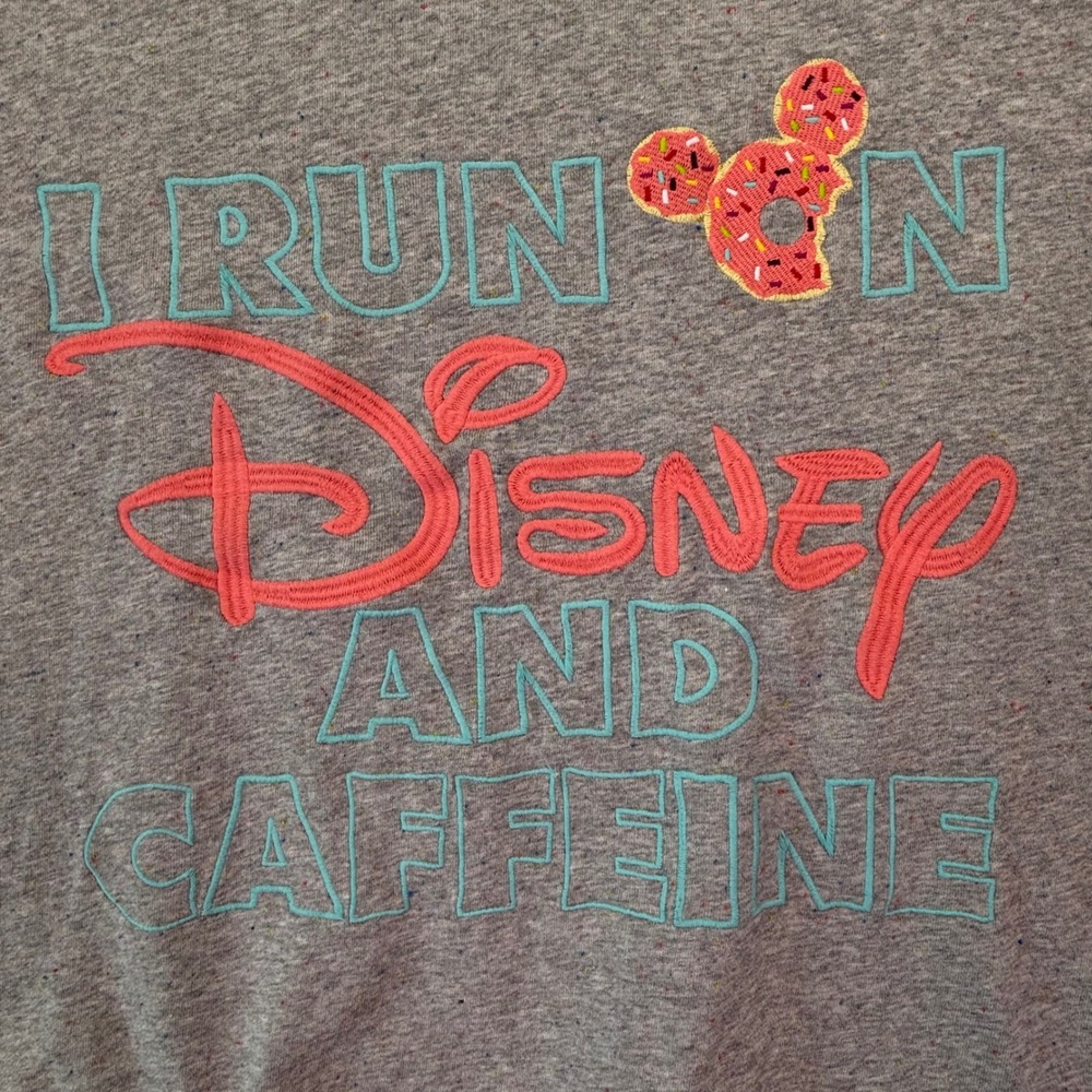 Disney Women Sweatshirt L Gray I Run On Disney An Caffeine Drop Shoulder Raw Hem - Picture 6 of 7